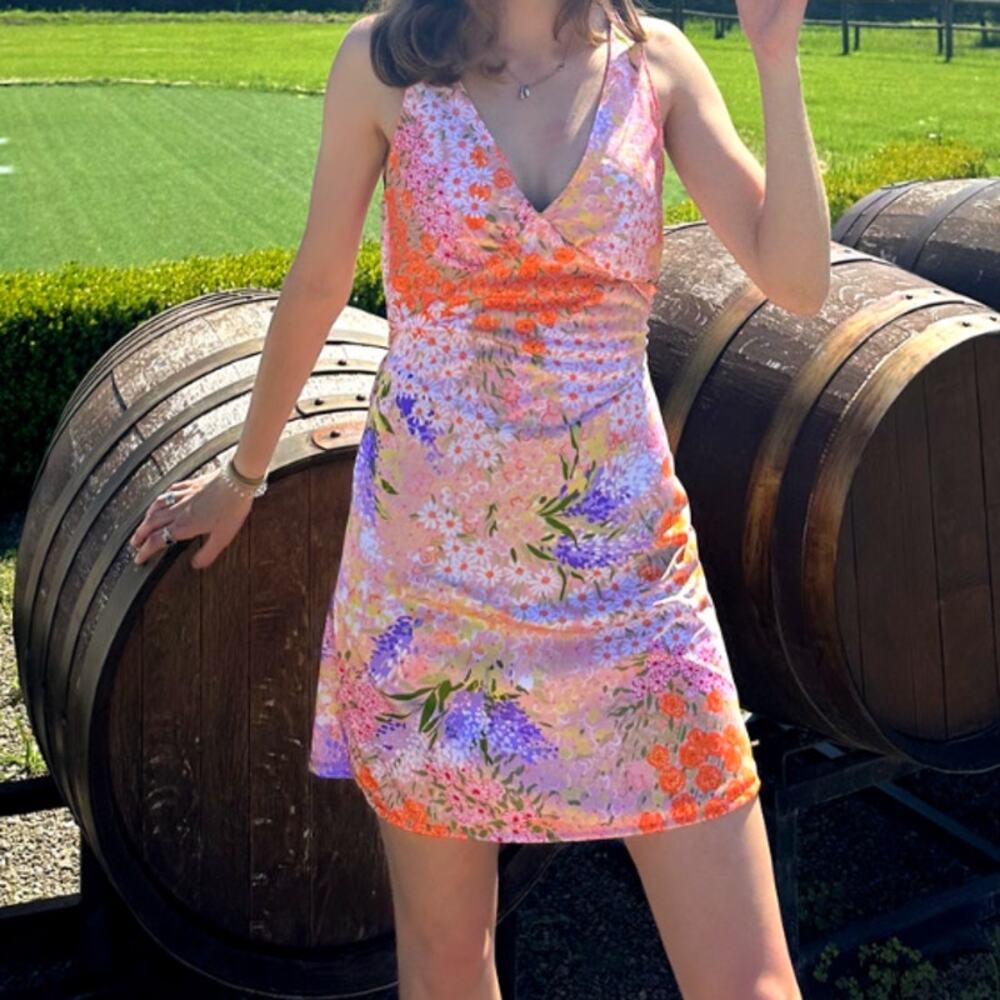 Handmade floral peach summer short slip dress